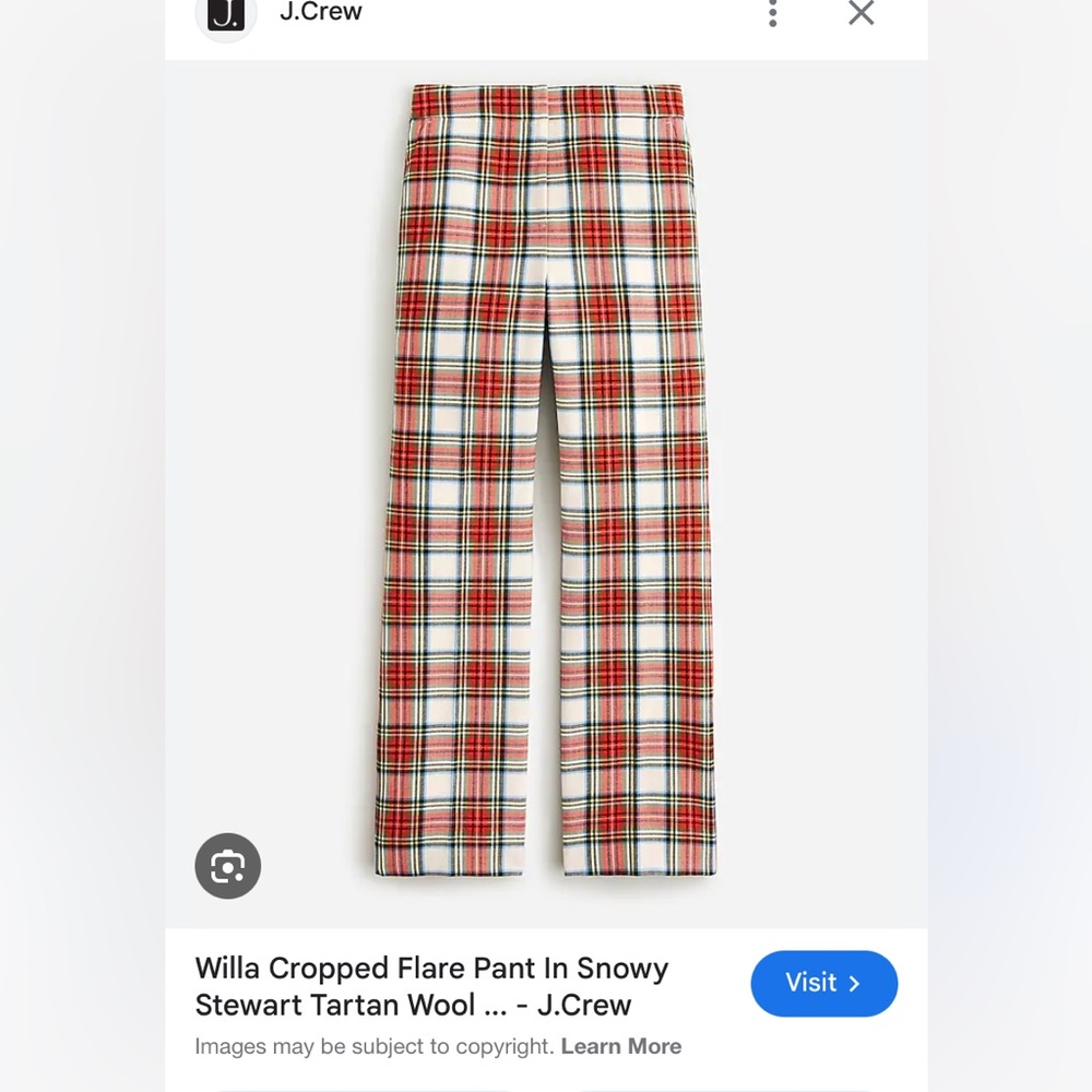 J. Crew Willa trousers in snowy plaid tartan size 2
